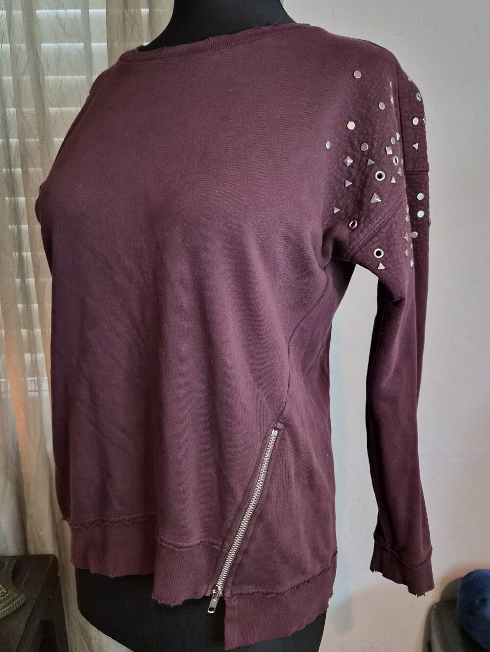 Joe's Jeans Plum Studded Long-Sleeve Pullover with Side Zipper